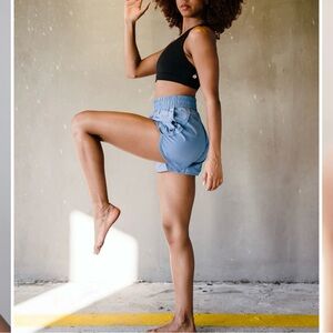 Werk Women’s Dusky Blue Snap Side Hi Rise Shorts, Size S‎